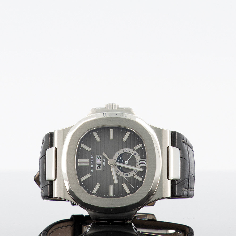 Patek Philippe 5726A-001 Nautilus 40.5mm Steel Leather Bracelet Black Dial