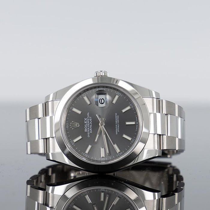 Rolex Datejust 41mm Steel Gray Dial Smooth Bezel Oyster 126300