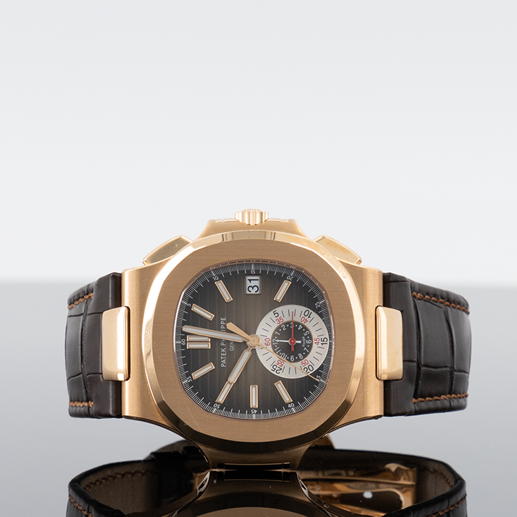 Patek Philippe 5980R-001 Nautilus 40.5mm Rose Gold Leather Strap Black Brown Dial