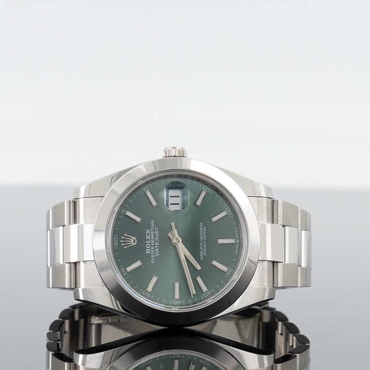 Rolex Datejust 41mm Oystersteel Smooth Mint Green Index Dial 126300
