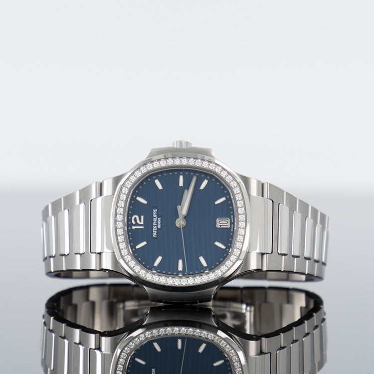 Patek Philippe 7118/1200A-001 Nautilus 35.2mm Steel Diamond Bezel Blue Dial