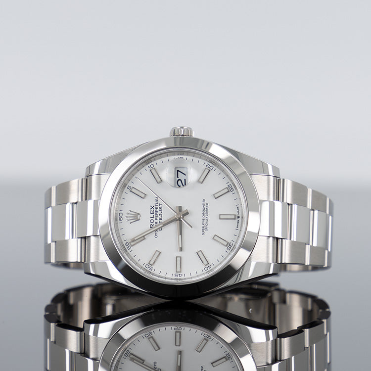Rolex Datejust 41 White Dial Smooth Bezel Oyster Steel 126300
