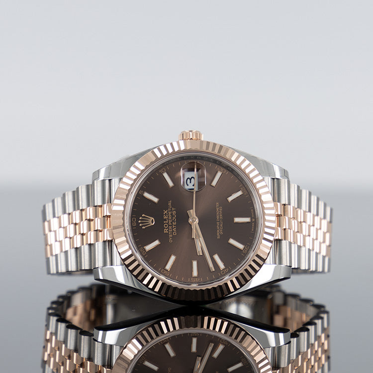 Rolex Datejust 41mm Steel and Rose Gold Fluted Chocolate Index Dial 126331