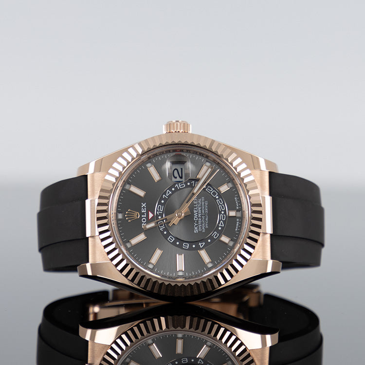 Rolex Sky-Dweller 42mm Oysterflex Rose Gold Rhodium Dial 336235