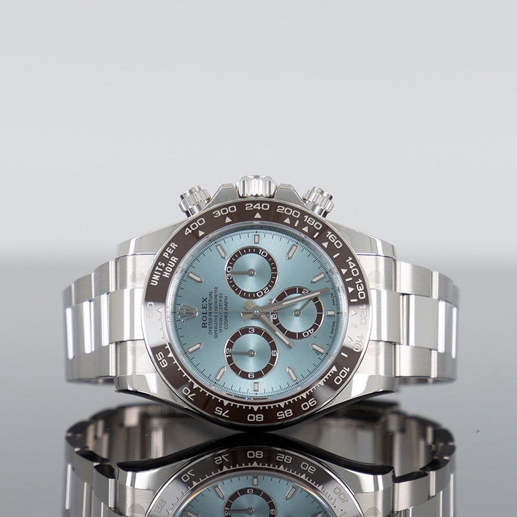 Rolex Daytona 40mm Platinum Ice Blue Index Dial Open Back 126506