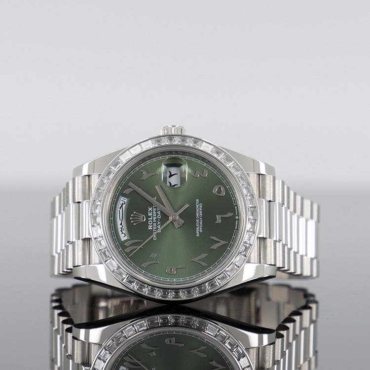Rolex Day-Date 40mm Platinum Arabic Green Dial 228396TBR