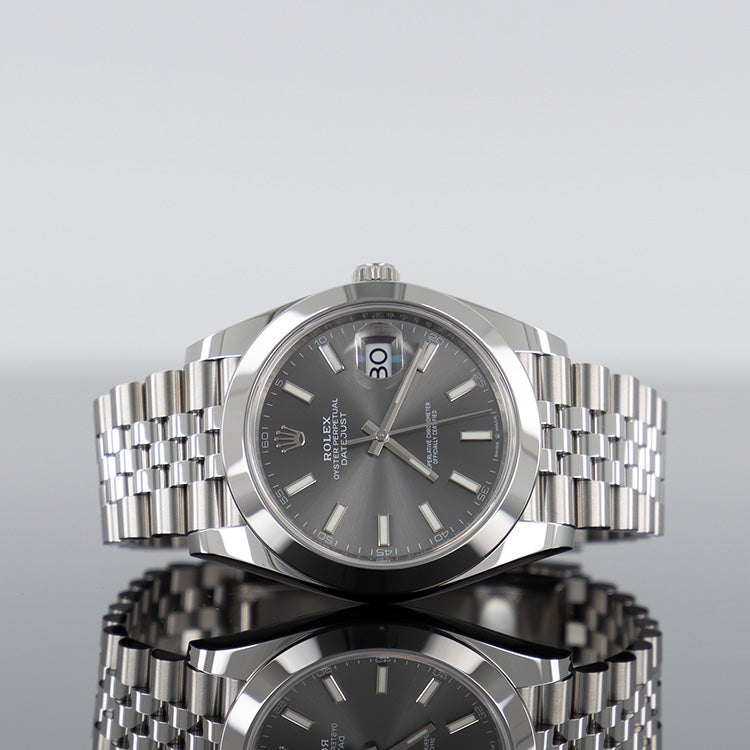 Rolex Datejust 41mm Steel Jubilee Smooth Bezel Rhodium Dial 126300