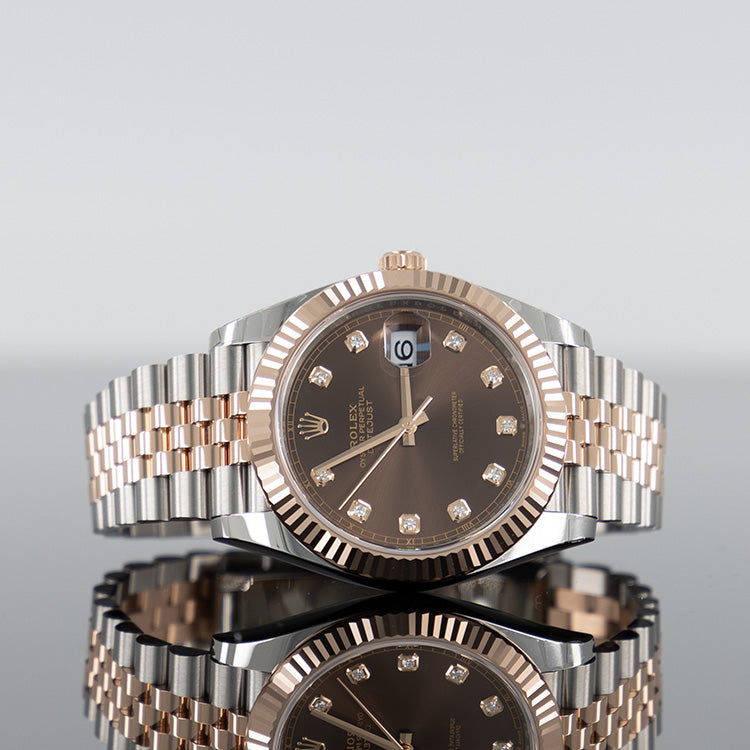 Rolex Datejust 41mm Steel and Rose Gold Fluted Chocolate Diamond Dial 126331