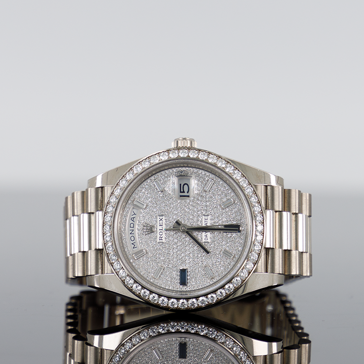 Rolex Day-Date 40mm White Gold Pave Dial Diamond Bezel 228349