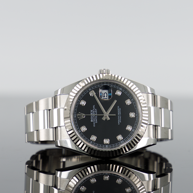 Rolex Datejust 36mm Steel Black Diamond Dial Fluted Bezel Oyster 126234