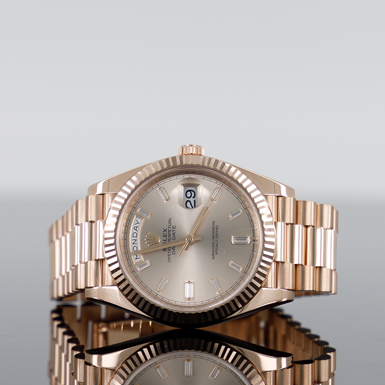 Rolex Day-Date 40mm Rose Gold Sundust baguette Dial 228235