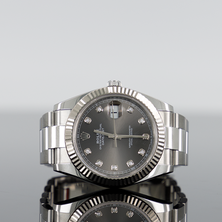 Rolex Datejust 41mm oystersteel Grey Diamond fluted Dial 126334
