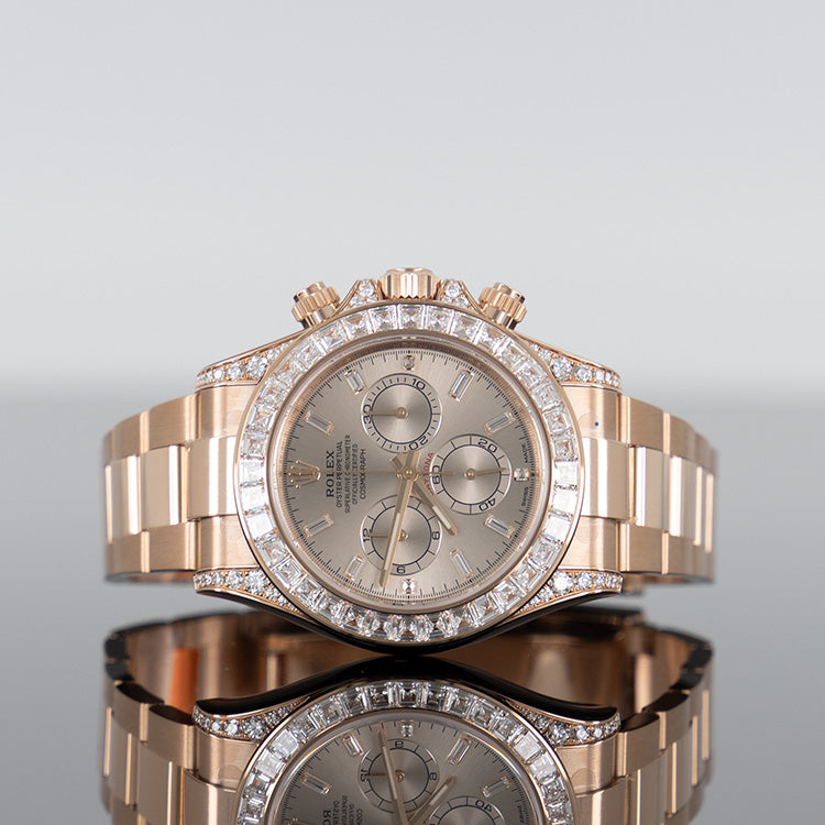 Rolex Daytona 40mm Rose Gold Sundust Baguette Dial 126595TBR