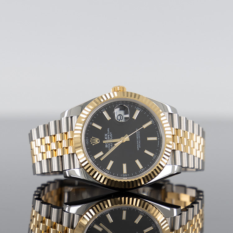 Rolex Datejust 41mm Steel and Yellow Gold Fluted Bezel Black Dial Jubilee Bracelet 126333-0014