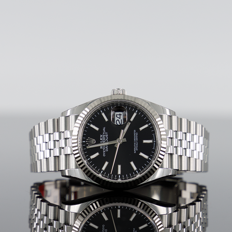 Rolex Datejust 36mm Steel Black Index Dial Fluted Bezel Jubilee 126234
