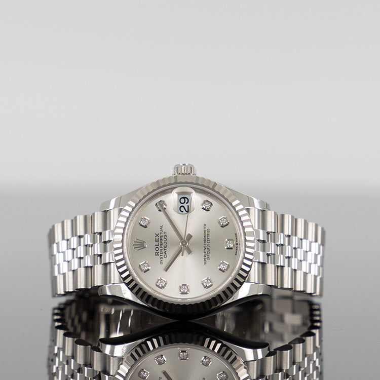 Rolex Datejust 31mm Steel Silver Diamond Dial Fluted Bezel Jubilee 278274