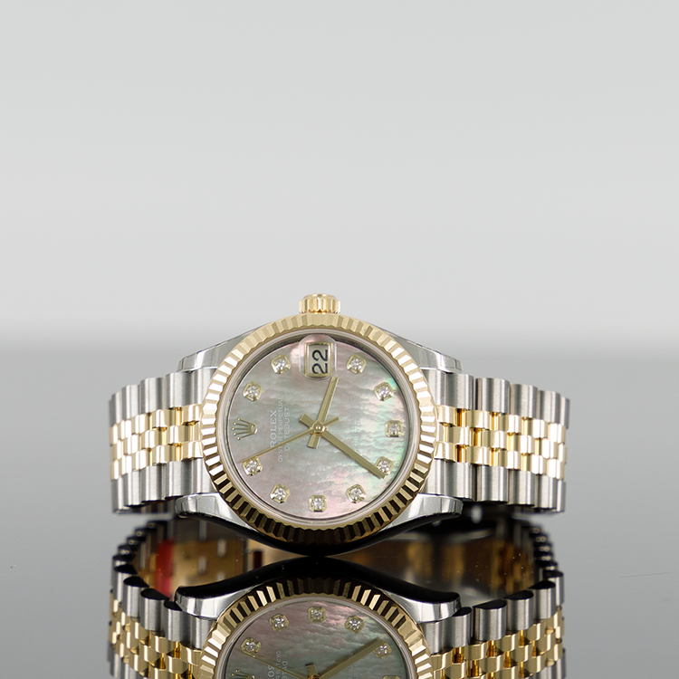 Rolex Datejust 31mm Steel and Yellow Gold Black MOP Dial Fluted Bezel Jubilee 278273