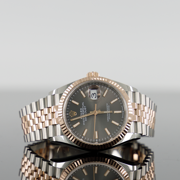 Rolex Datejust 36mm Steel and Rose Gold Fluted Grey Index Dial 126231