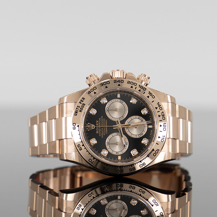 Rolex Daytona 40mm Rose Gold Black Diamond Dial 126505