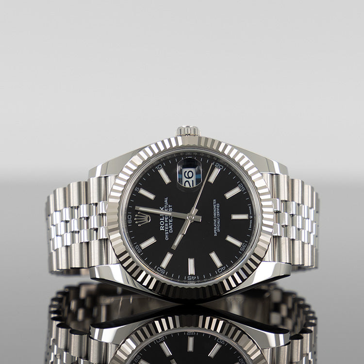 Rolex Datejust 41mm Steel Jubilee Fluted Black Index Dial 126334