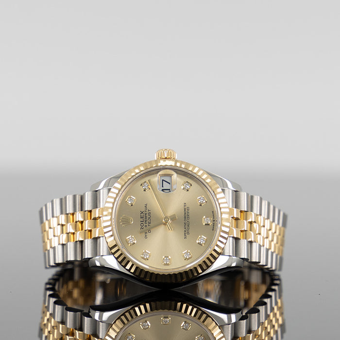 Rolex Datejust 31mm Steel and Yellow Gold Champagne Diamond Dial 278273