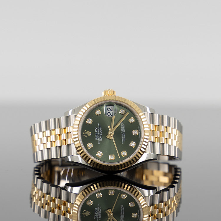 Rolex Datejust 31mm Steel and Yellow Gold Fluted Green Diamond Dial 278273