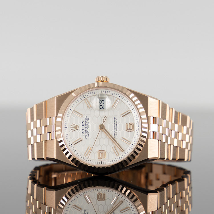 Rolox Land-Dweller 40mm Rose Gold White Honeycomb-Motif Dial 127335