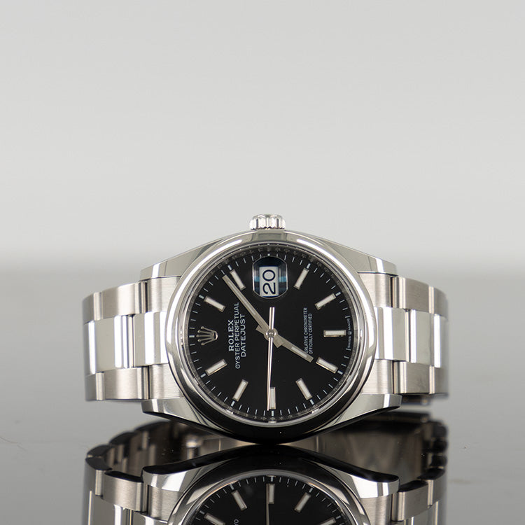 Rolex Datejust 36mm Steel Oyster Smooth Black Index Dial 126200