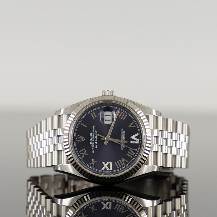 Rolex Datejust 36mm Steel Jubilee Aubergine Diamond Set Dial 126234