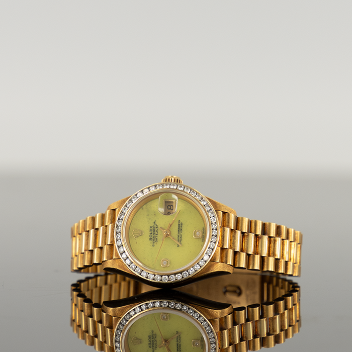 Rolex Datejust 28mm Yellow Gold Lime Dial RBR Bezel