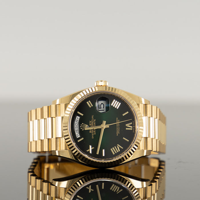 Rolex Day-Date 36mm Yellow Gold Ombre Green Roman Dial 128238
