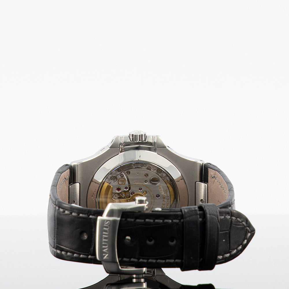Patek Philippe 5726A-001 Nautilus 40.5mm Steel Leather Bracelet Black Dial