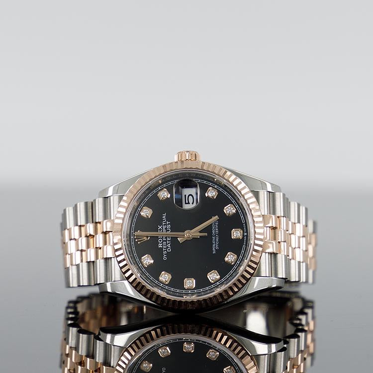 Rolex Datejust 36mm Steel and Rose gold black diamond Dial fluted bezel 126231