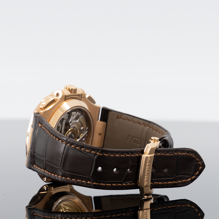 Patek Philippe 5980R-001 Nautilus 40.5mm Rose Gold Leather Strap Black Brown Dial