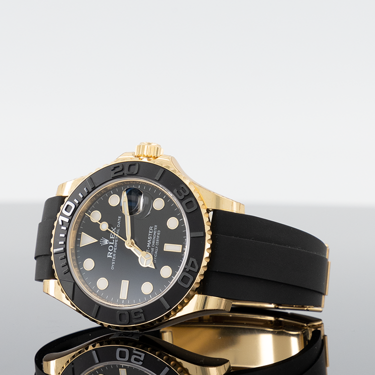 Rolex Yellow Gold Yacht-Master 42 Watch - Black Dial - Oysterflex Strap -  226658 bk
