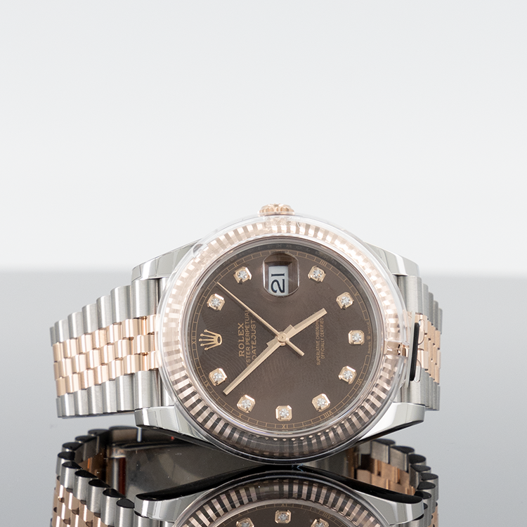 Rolex Datejust 41mm Steel and Rose Gold Fluted Chocolate Diamond Dial 126331