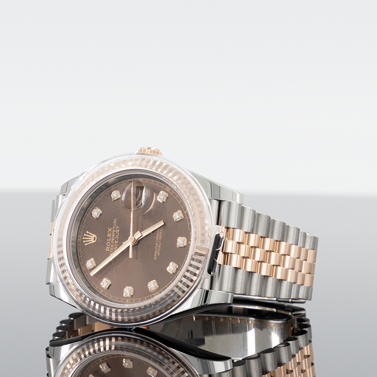 Rolex Datejust 41mm Steel and Rose Gold Fluted Chocolate Diamond Dial 126331