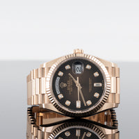 Rolex Day-Date 36mm Rose Gold Chocolate Diamond Dial 128235 1
