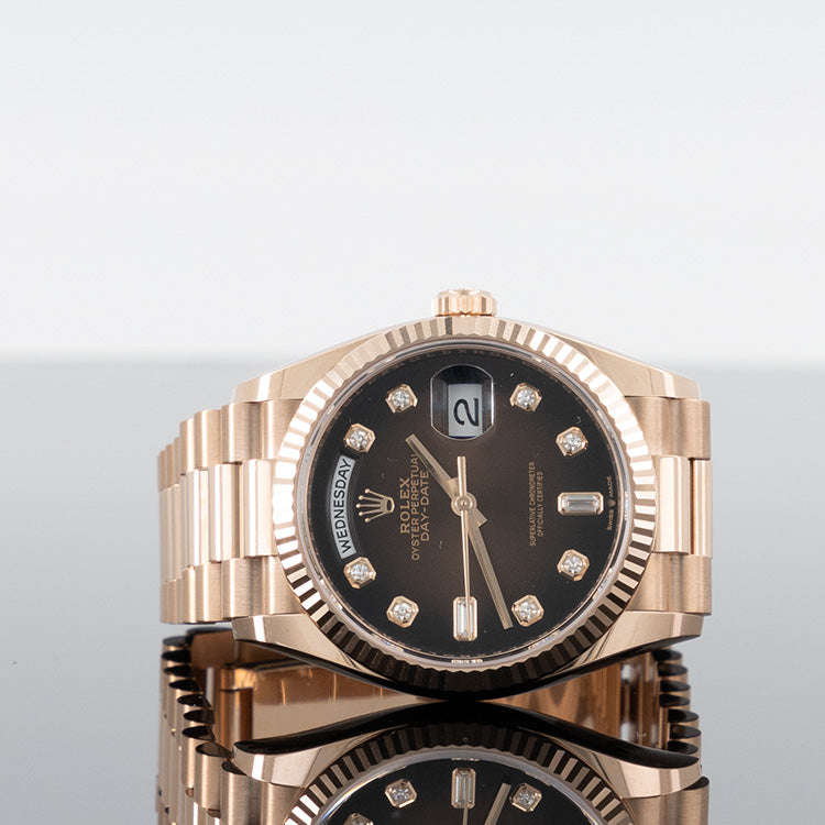 Rolex Day-Date 36mm Rose Gold Chocolate Diamond Dial