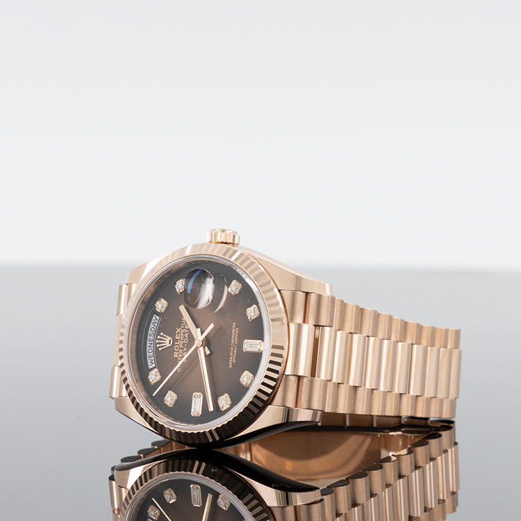 Rolex Day-Date 36mm Rose Gold Chocolate Diamond Dial