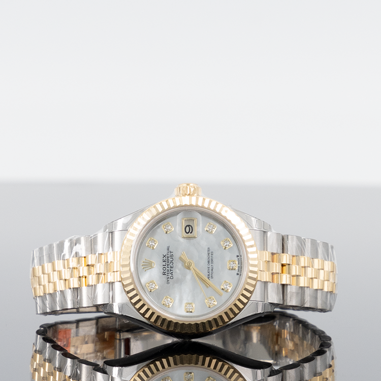 Rolex Lady Datejust 28mm Steel and Yellow Gold Fluted Mother of Pearl Dial 279173