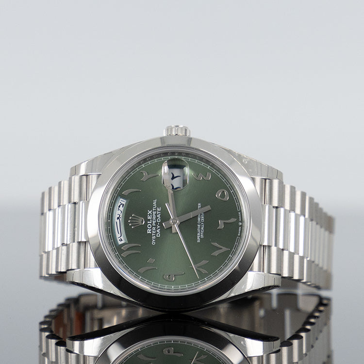 Rolex Day-Date 40mm Platinum Olive Green Dial Arabic dial 228206