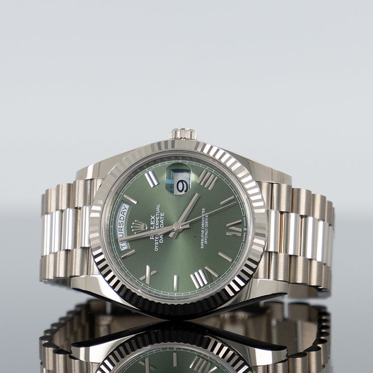 Rolex Day-Date 40mm White Gold Green Roman Dial 228239