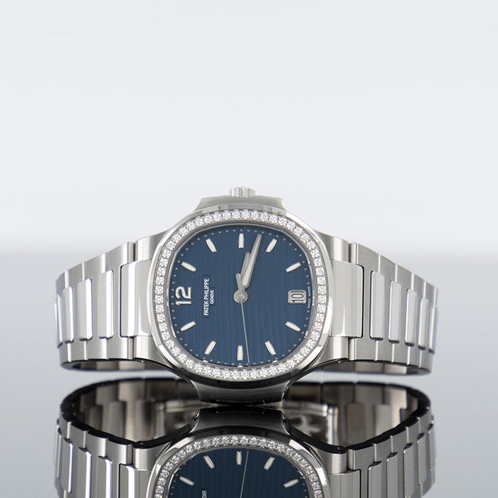 Patek Philippe 7118/1200A-001 Nautilus 35.2mm Steel Diamond Bezel Blue Dial