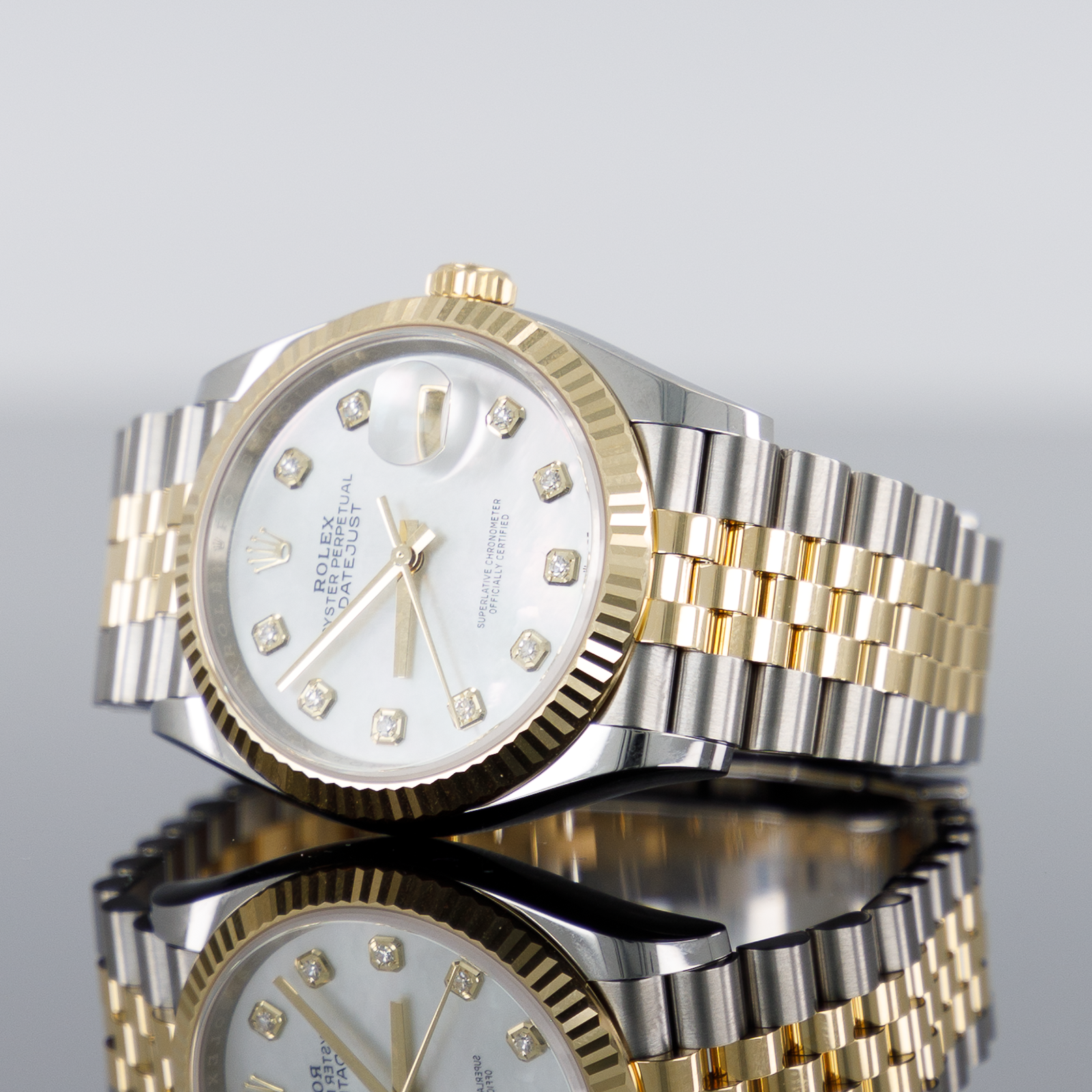 Rolex Datejust 36 Fluted Mother of Pearl Dial Two Tone Jubilee Bracelet 126233