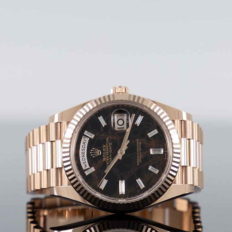 Rolex Day-Date 40mm Rose Gold Baguette Eisenkiesel Dial 228235