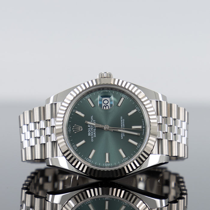 Rolex Datejust 41mm Steel Jubilee Fluted Mint Green Stick Dial 126334