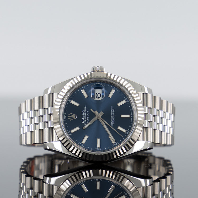 Rolex Datejust 41mm Steel Jubilee Fluted Blue Index Dial 126334