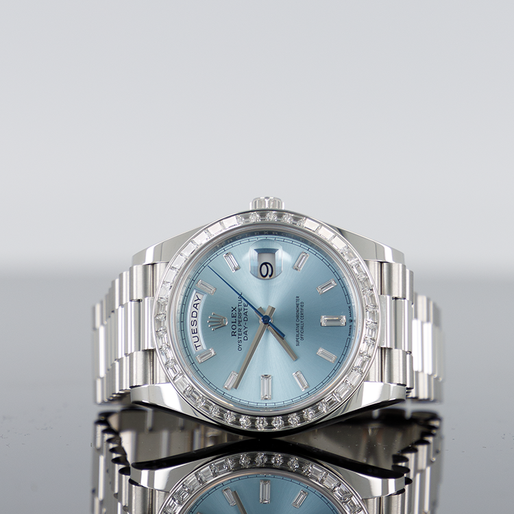 Rolex Day-Date 40mm Platinum Ice Blue Baguette Dial 228396TBR