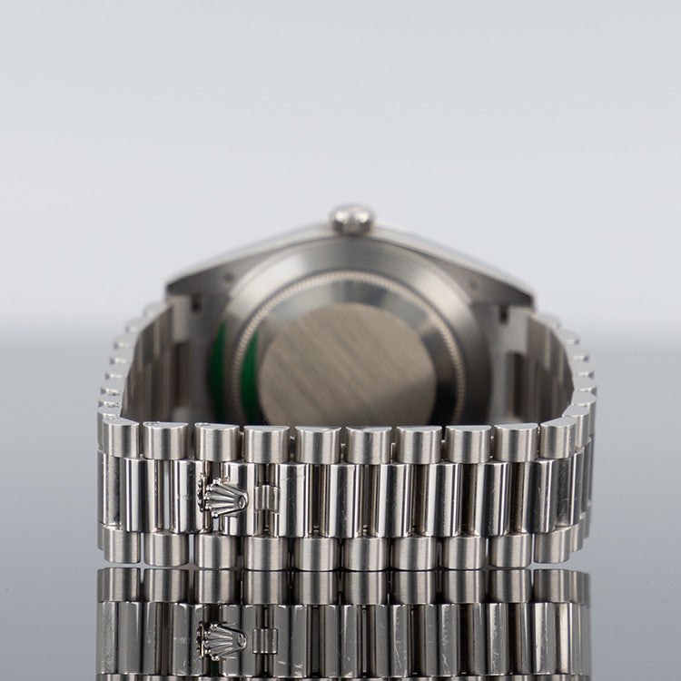 Rolex Day-Date Platinum Fluted Bezel 40mm Green Arabic Dial 228236